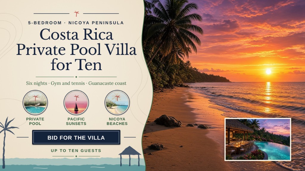 Costa Rica 5-Bedroom Private Pool Villa for Ten: six nights for up to 10 guests in a private-pool villa on the Nicoya Peninsula, with gym and tennis